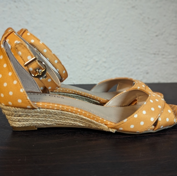 Charter Club Yellow White Polka Dot Wedges - Picture 6 of 6